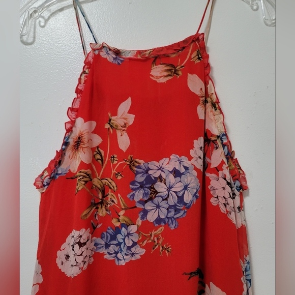 NICHOLAS X Revolve Red Floral Crochet Trimmed Silk Halter Mini Shift Dress Sz6 - Picture 10 of 16